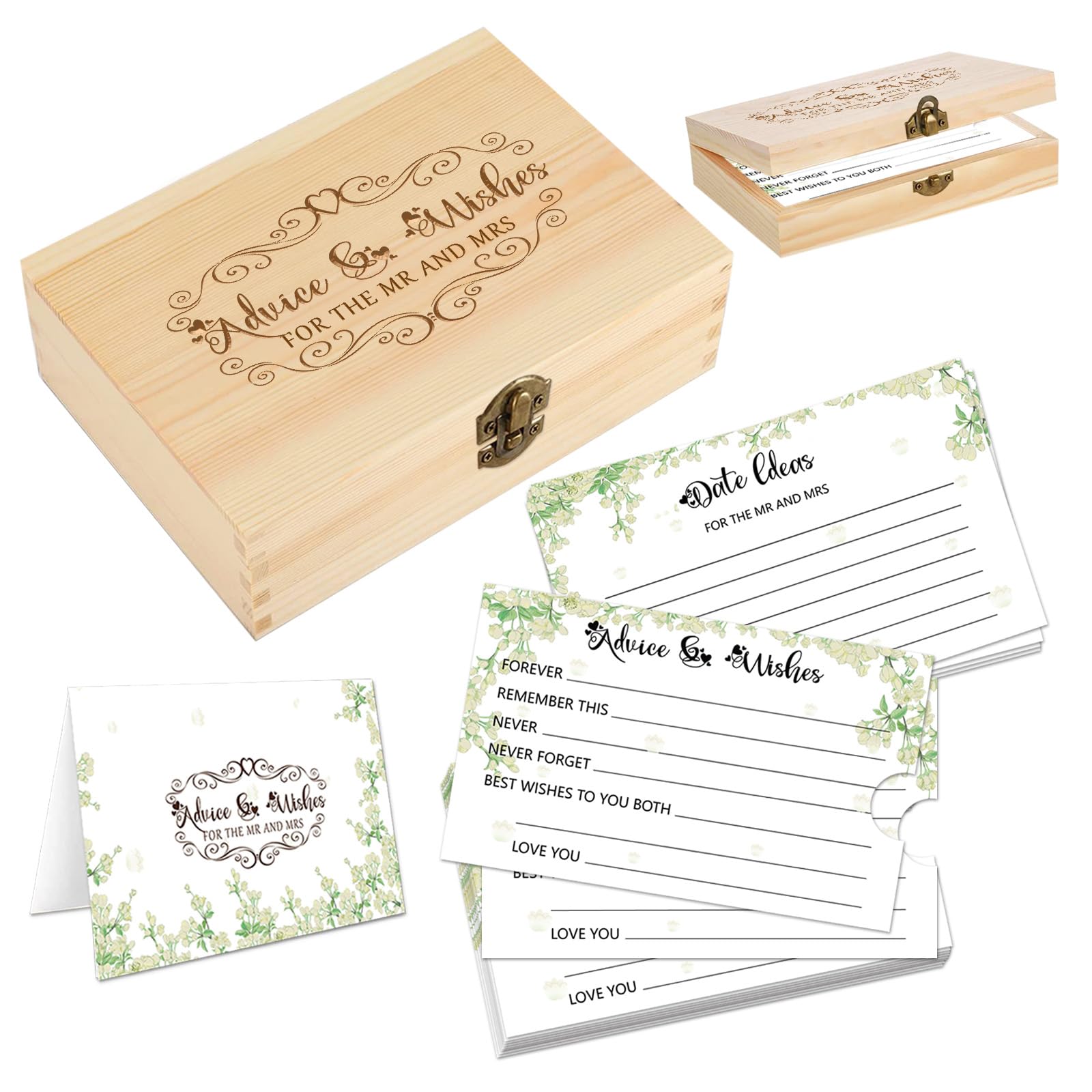 1DFAUL 60pcs Advice and Wishes for the Mr and Mrs, Wedding Advice Cards for Wedding Games, Bridal Shower Guest Book Advice Cards Box for Bride and Groom, Bridal Shower Decorations