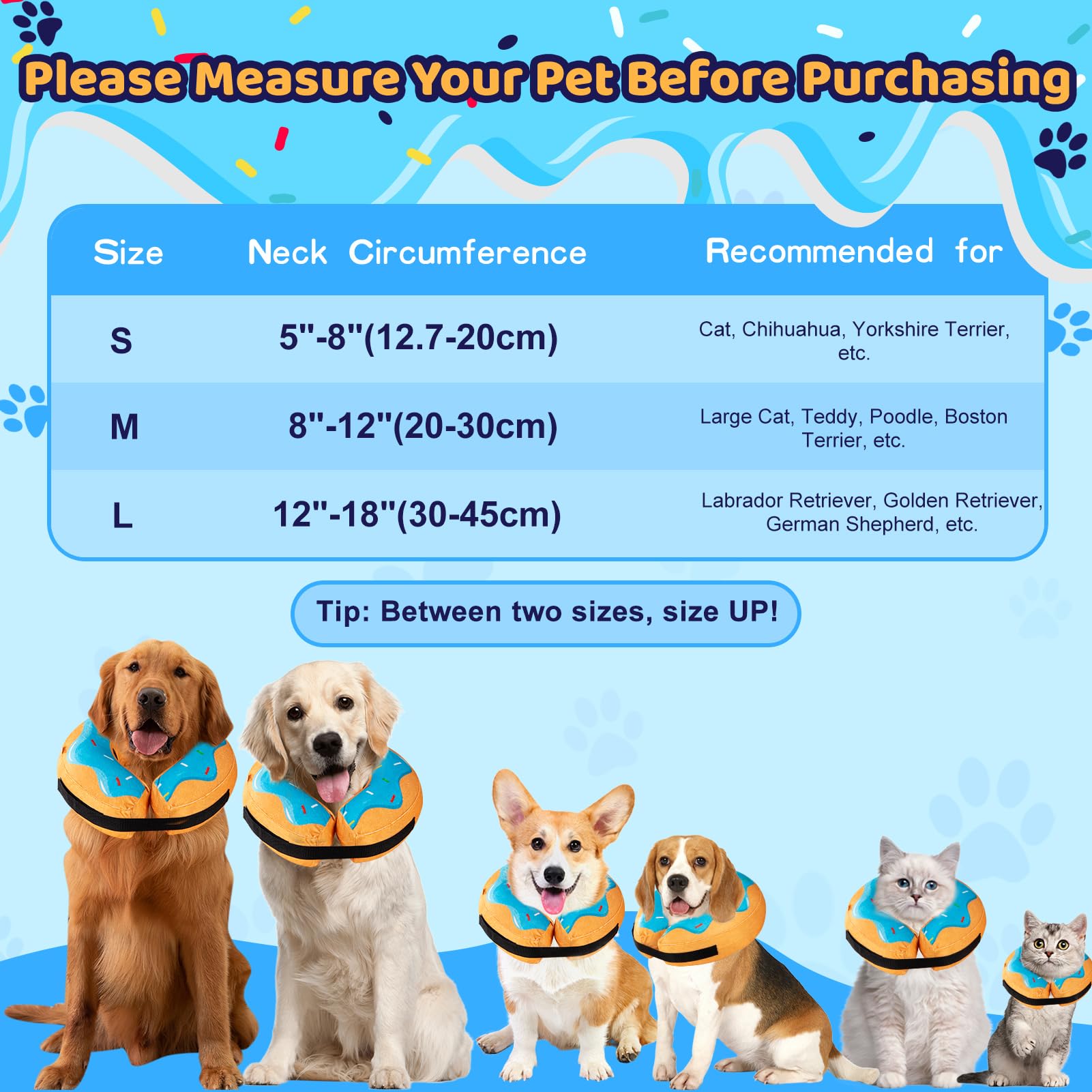 Grand Line Donut Inflatable Collar for Dogs and Cats, Soft Recovery Dog Cone After Surgery, Protective Pet Neck Cone for Small, Medium, Large Dogs, Not Block Vision (Blue, M)