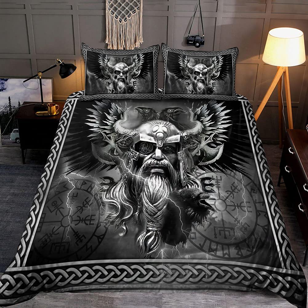 WDBAYXH Nordic Valhalla Odin Bedding Set -3 Pieces Duvet Cover Set, Viking 3D Printed Bed Comforter Quilt Cover Set Twin Full Queen King Size with Pillowcases for Bedroom Decor,Odin,Queen