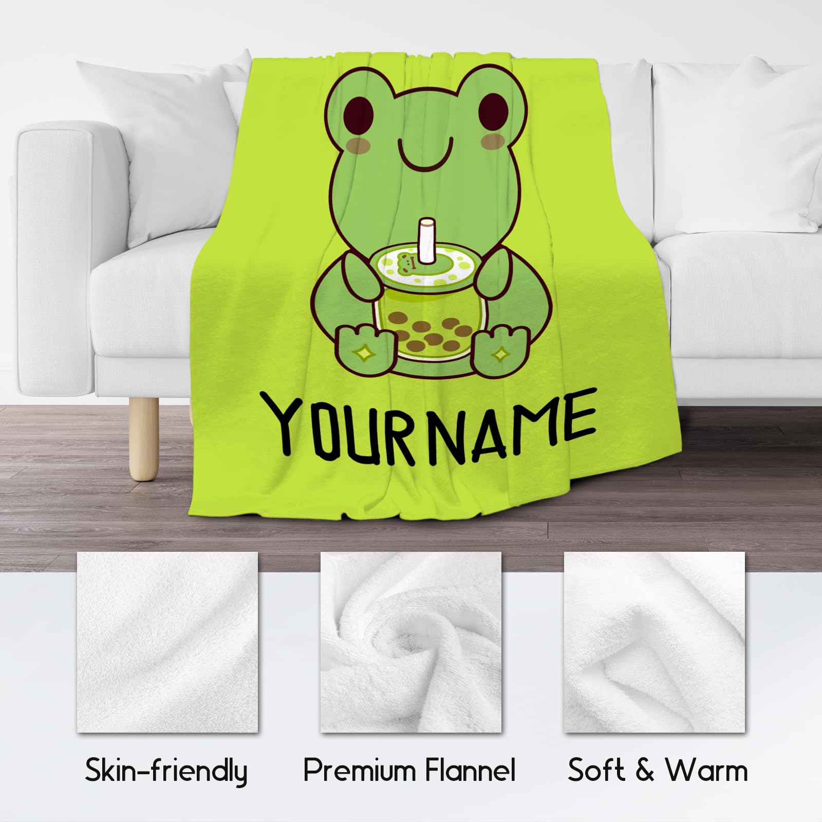 Personalized Frog Blanket Gifts, Frog Gifts for Girls Women Mom, Custom Gifts for Her & Daughter, Kids Throw Blanket for Boys, 60"x80" Cute Soft Plush Blankets for Bed Living Room