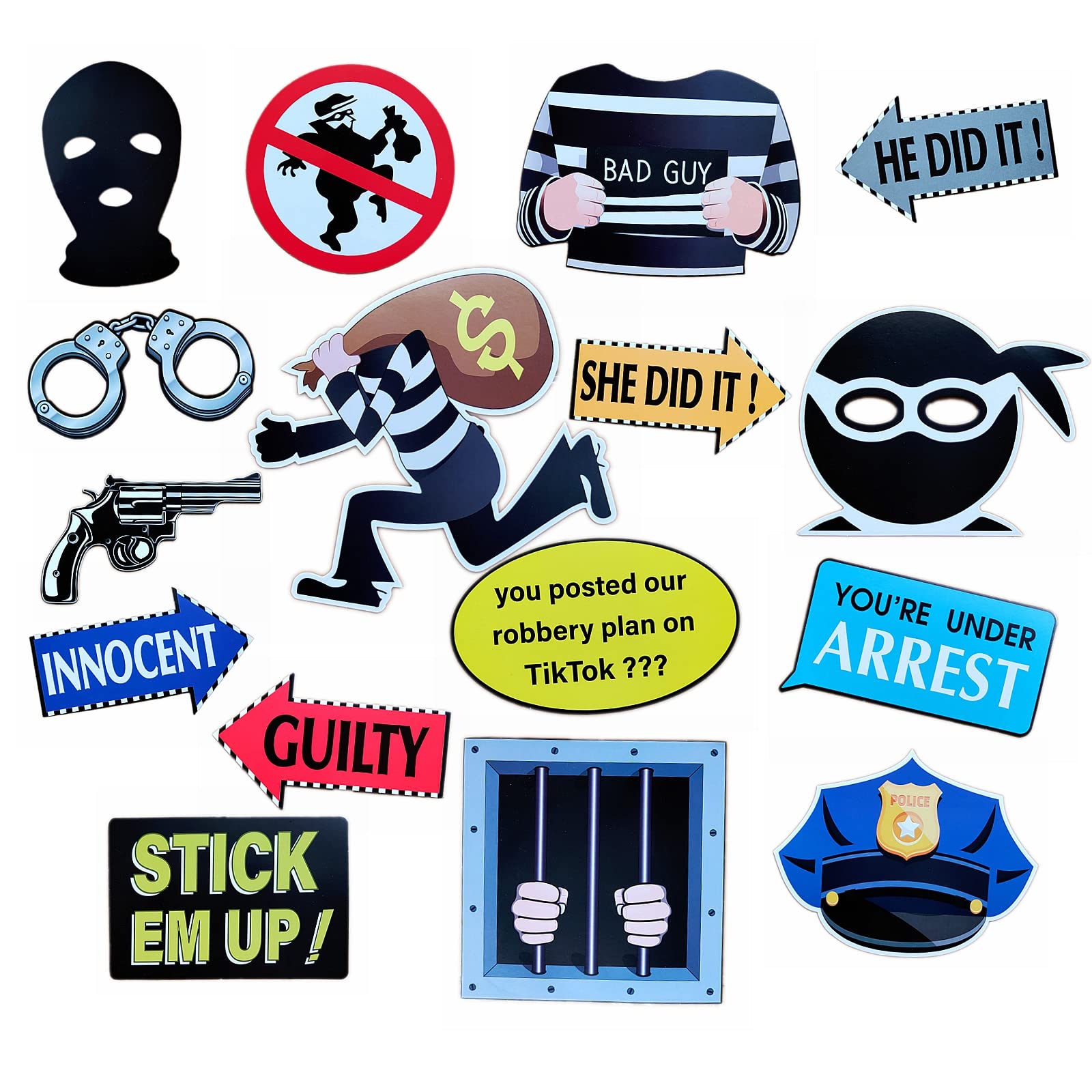 Policeman and Thieves Robbers Themed Photo Booth Props Fun Cops Police Officer Party Supplies Police Birthday Party Pretend Play Party Game for Kids Role Play Graduation Baby Shower Favors