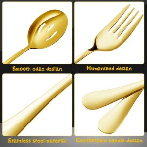 30 Pcs Stainless Steel Serving Utensils Set Serving Flatware Set Include Large Serving Spoons Slotted Spoons Serving Forks Soup Ladle Pie Server and Serving Tongs for Buffet Party (Gold)