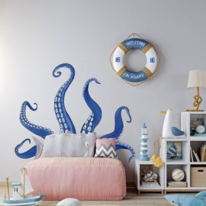 wongdong Octopus Art Decor Wall Decals Kraken Octopus Tentacles Wall Stickers for Shower Door French Door Bathroom Living Room Bedroom (Blue)