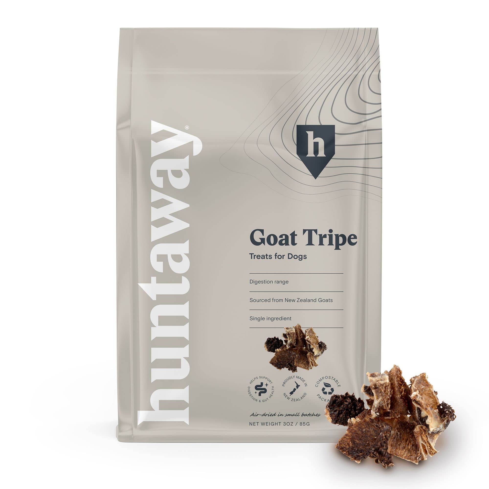 Huntaway Goat Tripe Treats for Dogs - 1 Pack of 3oz of Single Ingredient Goat Tripe Dog Treats for Training and Sensitive Stomach Support