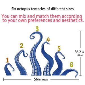 wongdong Octopus Art Decor Wall Decals Kraken Octopus Tentacles Wall Stickers for Shower Door French Door Bathroom Living Room Bedroom (Blue)