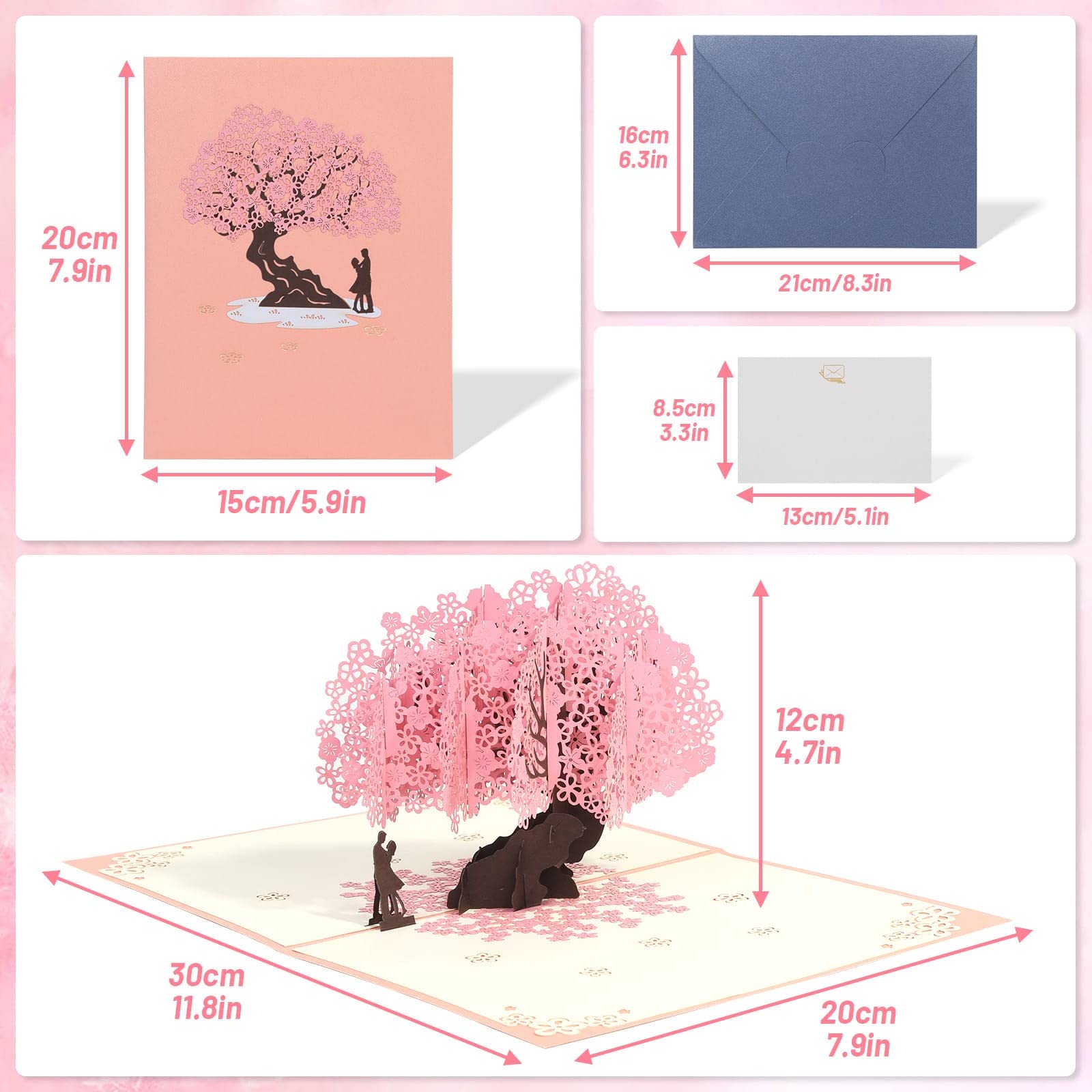 Shynek Cherry Blossom Pop Up Wedding Anniversary Card, 3D Love Card, Valentines Gift for Her, with Envelope and Blank Note