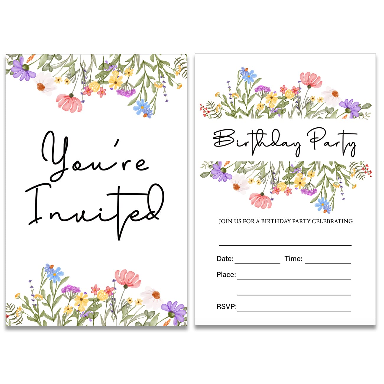 Wildflower Birthday Party Invitations with Envelopes Set of 20 Spring Summer Wildflower Birthday Party Invites Fill in Blank