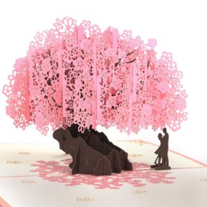 shynek cherry blossom pop up wedding anniversary card, 3d love card, valentines gift for her, with envelope and blank note