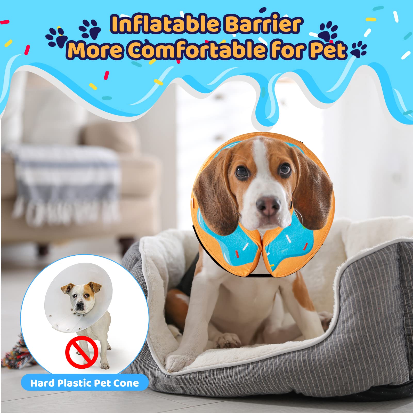 Grand Line Donut Inflatable Collar for Dogs and Cats, Soft Recovery Dog Cone After Surgery, Protective Pet Neck Cone for Small, Medium, Large Dogs, Not Block Vision (Blue, M)