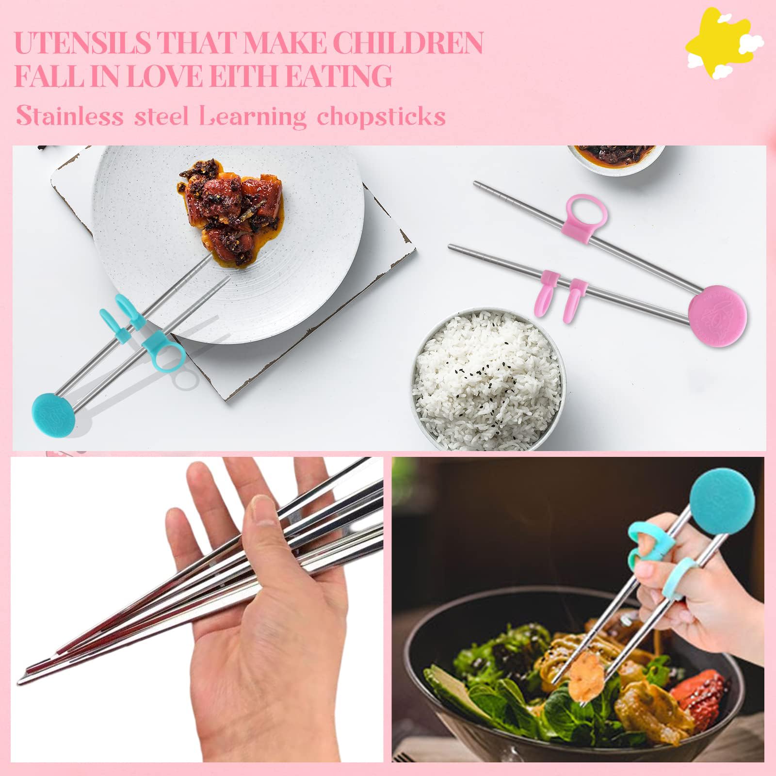 LLMSIX 2 Pairs Kids Chopsticks Training Sailor Moon Chopsticks Reusable Metal Training Chopsticks Chopsticks Stainless Steel Learning Chopstick Helper for Children Adults Learning and Training