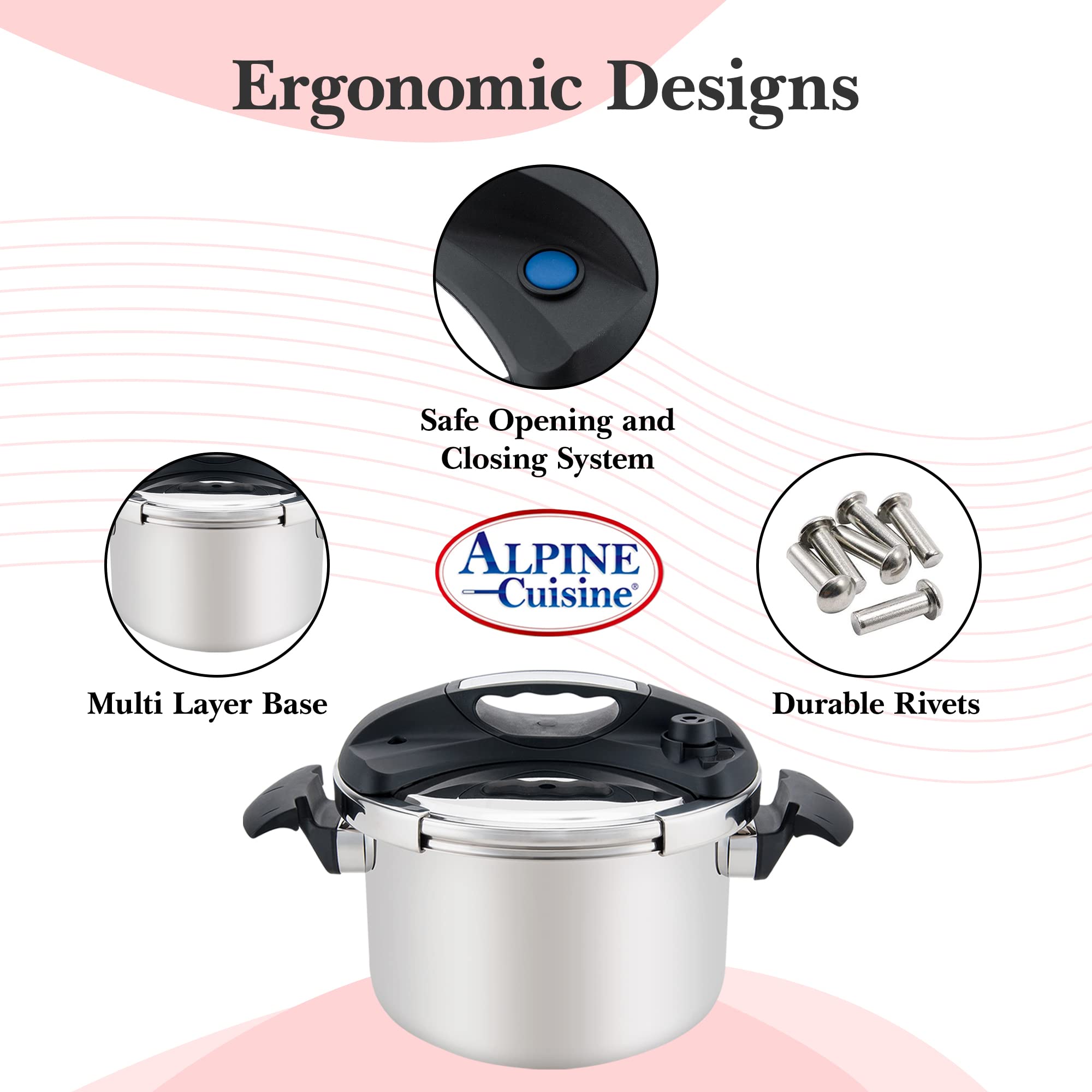 Alpine Cuisine Stainless Steel Pressure Cooker, for All Cooktops, Stove Top Pressure Cooker Used for Pressure Foodie or Steaming, Compatible with Gas & Induction Cooker, Dishwasher Safe (7 Liters)