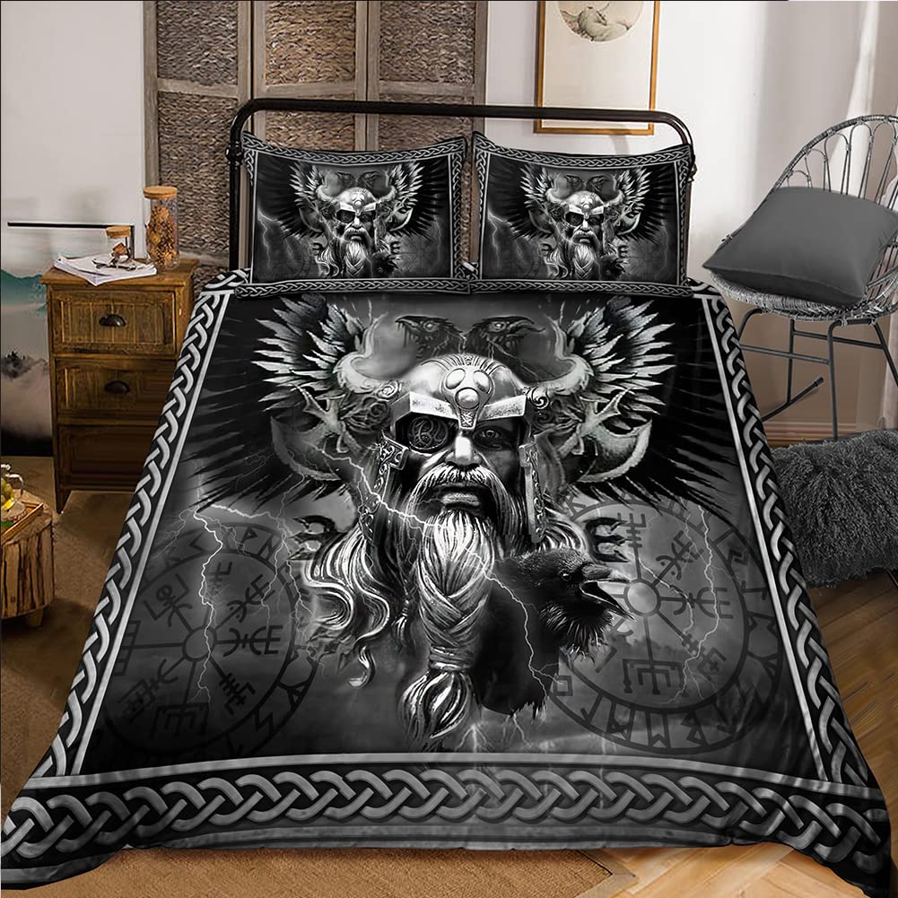 WDBAYXH Nordic Valhalla Odin Bedding Set -3 Pieces Duvet Cover Set, Viking 3D Printed Bed Comforter Quilt Cover Set Twin Full Queen King Size with Pillowcases for Bedroom Decor,Odin,Queen