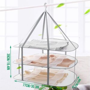 Foldable Hanging Mesh Dryer, Sweater Drying Rack 3-Tier Network Foldable Drying Basket Racks for Sweater,Toy,Socks, Feather Jacket,Outdoor, Indoor, Potable