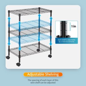 FDW Wire Shelving Metal Storage Shelves 23L x 13W x 32H 3 Tier Layer Storage Shelves with Wheels for Kitchen Garage Small Places,Black