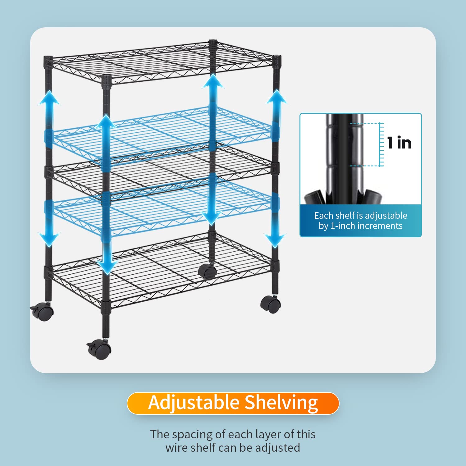 FDW Wire Shelving Metal Storage Shelves 23L x 13W x 32H 3 Tier Layer Storage Shelves with Wheels for Kitchen Garage Small Places,Black