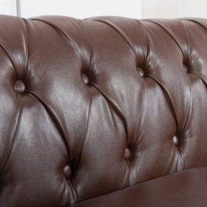 Yuxuanhang 84" Chesterfield Couch PU Leather, Modern Rolled Arm Tufted Back 3 Seater Sofa, Upholstery Nailhead Trim Couches for Living Room Office (Dark Brown)