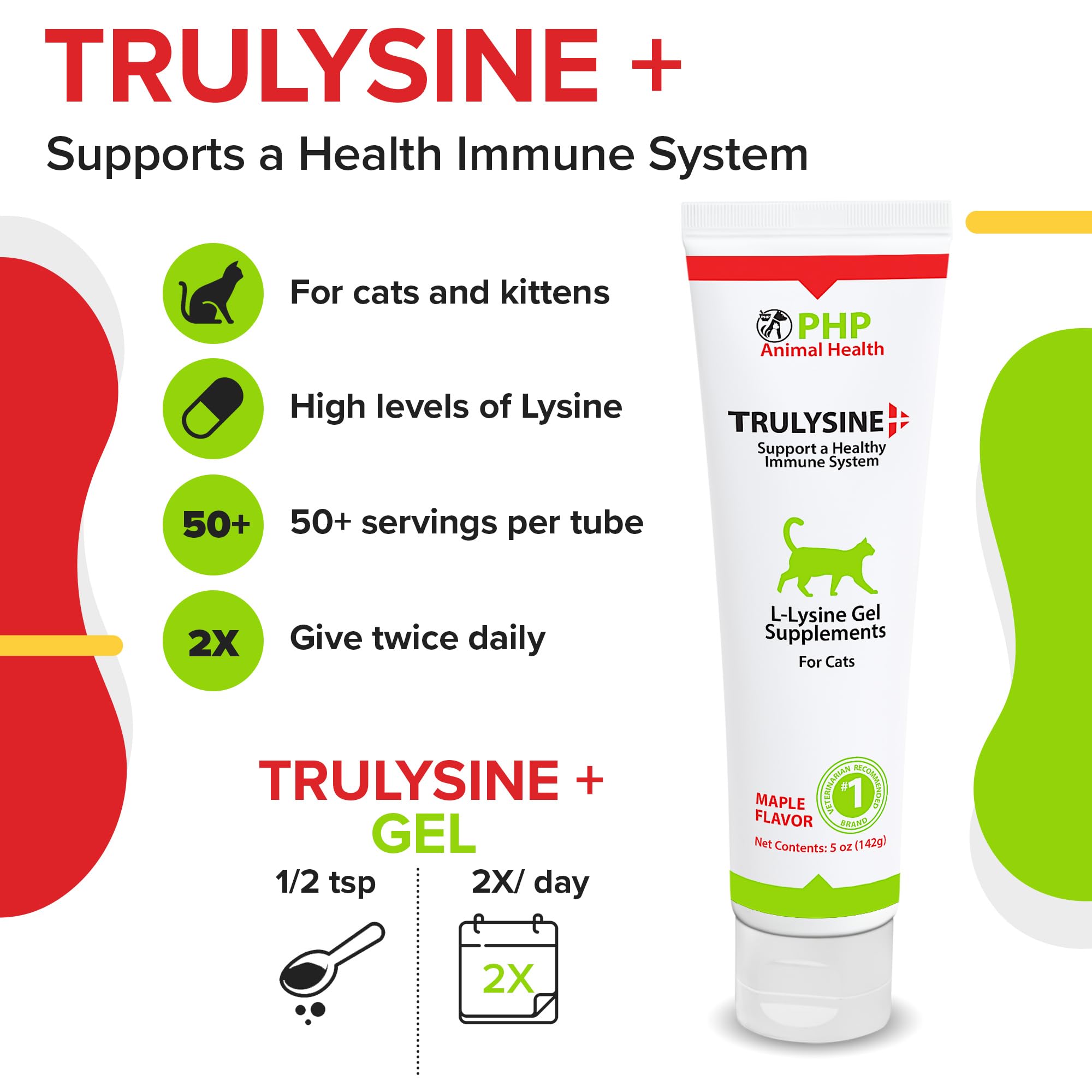 Trulysine Viralysine L-Lysine Gel Supplement for Cats, 5oz - Cats & Kittens of All Ages - Immune Health - Sneezing, Runny Nose, Squinting, Watery Eyes - Palatable Maple Flavor