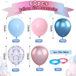 Paready Macaron Pink and Blue Balloons, 60 Pcs 12 Inch Baby Shower Party Balloons, Metallic Blue Pink Balloons for Gender Reveal Birthday Baby Shower Wedding Bridal Shower Party Graduation Decoration