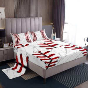 erosebridal baseball bed sheets for boys,red white baseball sheet set for kids,grunge ball print bedding set,sports game fitted sheet + top sheet soft + 2 pillowcases wrinkle free,full size