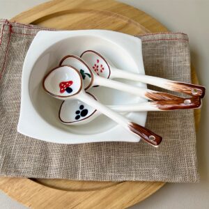 Bicuzat Vintage Ramen Soup Spoons, Ceramic Asian Soup Spoons Tablespoon, Rice Noodles Dinner Serving Spoon, Dessert Spoon, Ladles for Pho Miso Cereal Sauce Gravy Condiment, 4 PCS-Mushroom-6.6 Inch