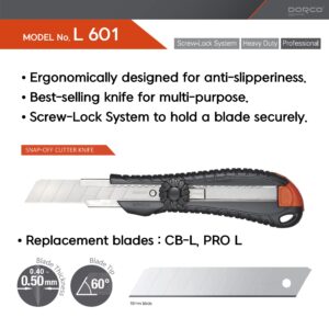 Pack of 10, DORCO Professional Quality Utility Box Cutter Knife S601 - Solid Screw-Lock Safety System Wheel Type, Large, Retractable, Built-In Snap-Off Tool, Replaceable Carbon Steel Blade - 18mm