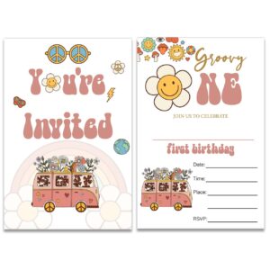 soiceu first birthday groovy one 1st birthday party invitations with envelopes set of 20 boho 70's hippie van bus 1st birthday party invites fill in blank