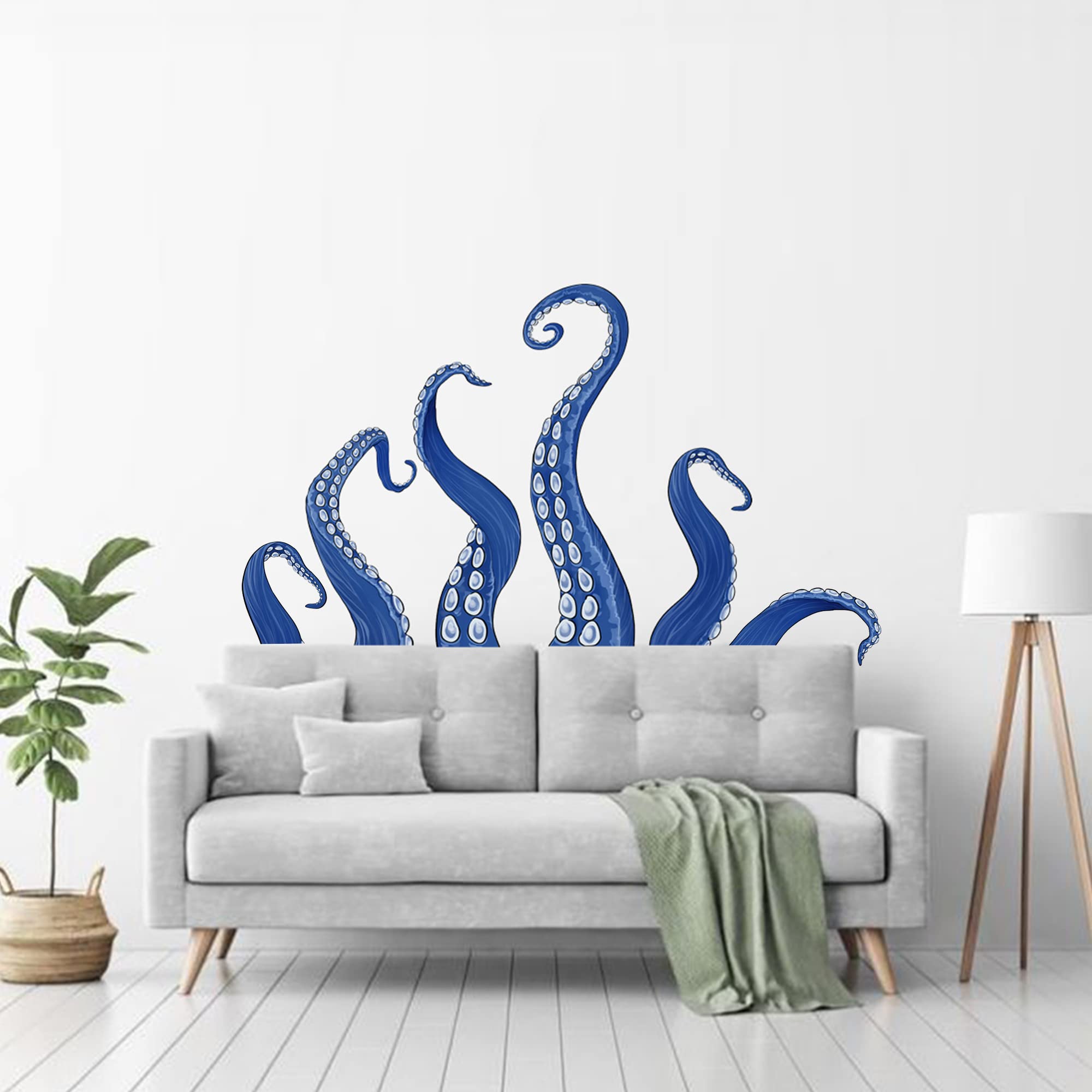 wongdong Octopus Art Decor Wall Decals Kraken Octopus Tentacles Wall Stickers for Shower Door French Door Bathroom Living Room Bedroom (Blue)