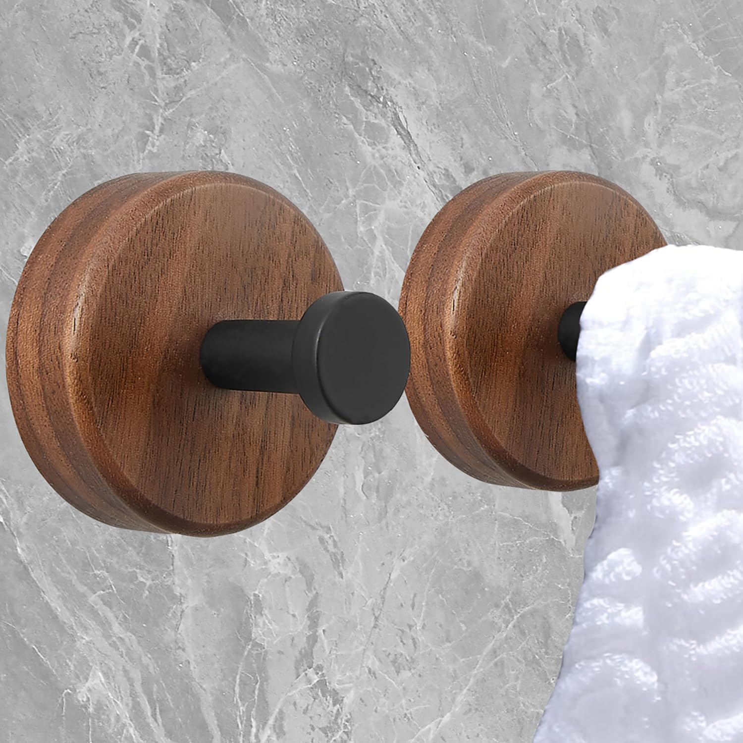 FunViet Adhesive Wooden Wall Hooks for Hanging,3-Pack Modern Coat Hooks,Farmhouse Natural Dark Walnut Wood Hooks for Hanging Hats Towels Robe Clothes Keys Bags...