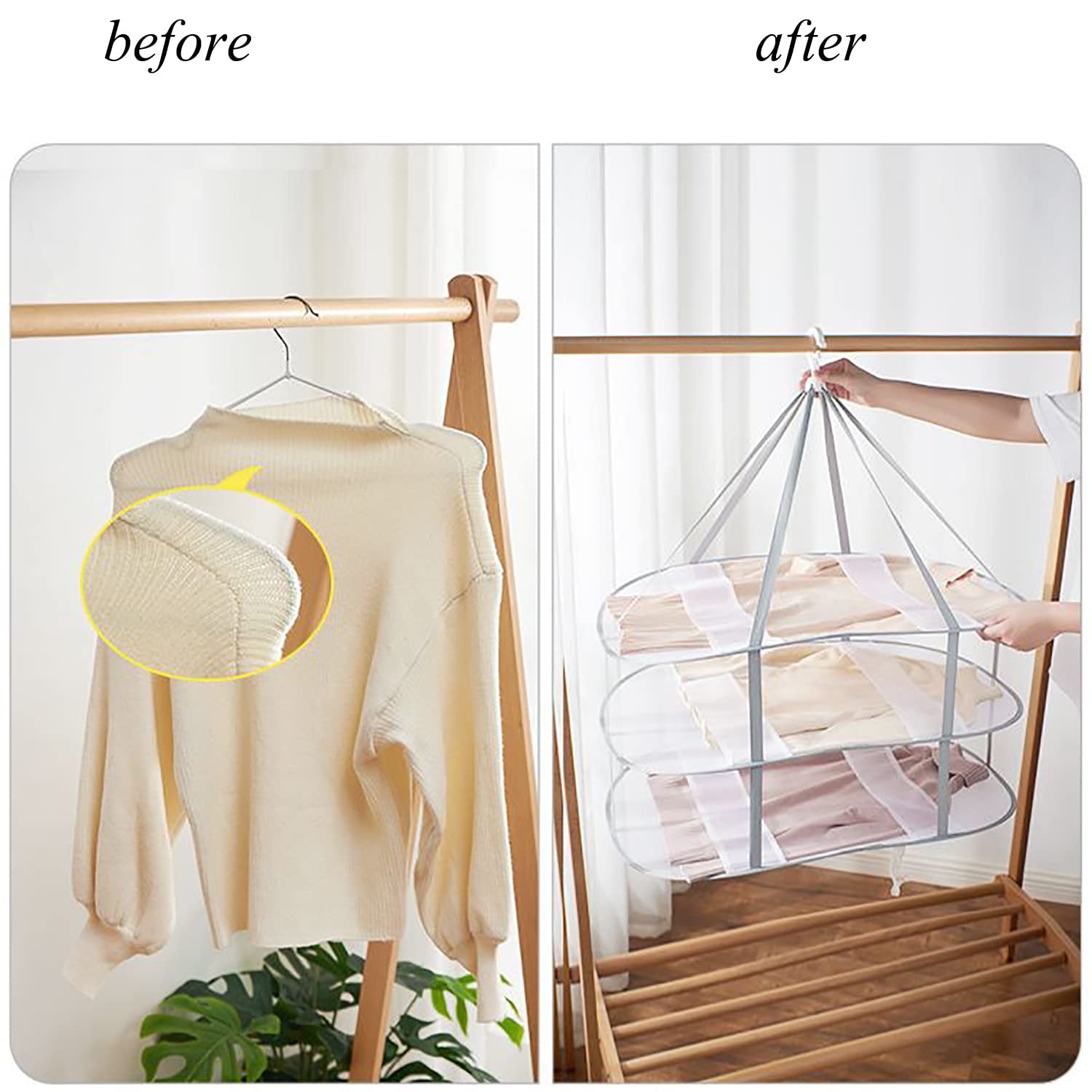 Foldable Hanging Mesh Dryer, Sweater Drying Rack 3-Tier Network Foldable Drying Basket Racks for Sweater,Toy,Socks, Feather Jacket,Outdoor, Indoor, Potable