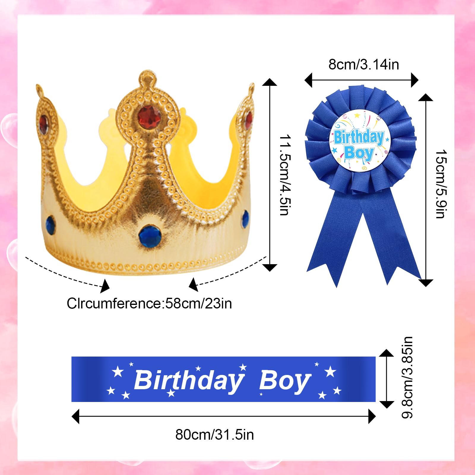 LLMSIX Birthday Party Set - King Crown, Sash, Decorations, Photo Props for Boys Kids Theme