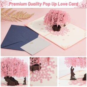 Shynek Cherry Blossom Pop Up Wedding Anniversary Card, 3D Love Card, Valentines Gift for Her, with Envelope and Blank Note