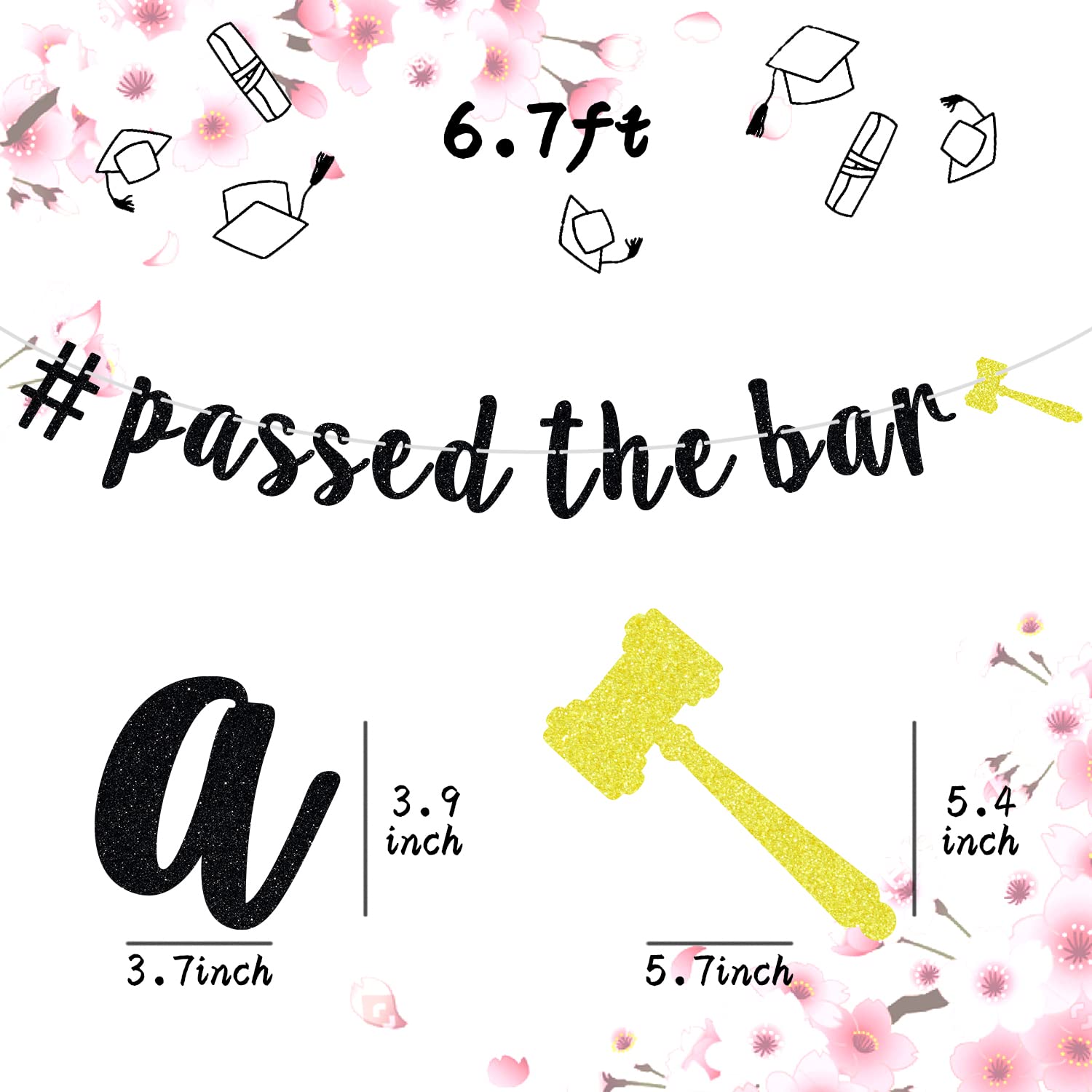 Black Glitter Passed the Bar Banner, Congrats Lawyer/Born to Argue/Big JD Energy Bunting Sign, Law School Graduation Party Decoration Supplies