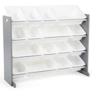 Humble Crew Supersized Wood Toy Storage Organizer, Extra Large, Grey/White & Book Organizer Kids Bookshelf, Grey/Pink