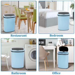 Trash Can 13 Gallon Automatic Kitchen Trash Can with Lid, 50L High Capacity Touchless Stainless Steel Garbage Can, Electronic Motion Sensor Smart Trash Cans Touch Free Garbage Bin Trash Bin, Blue