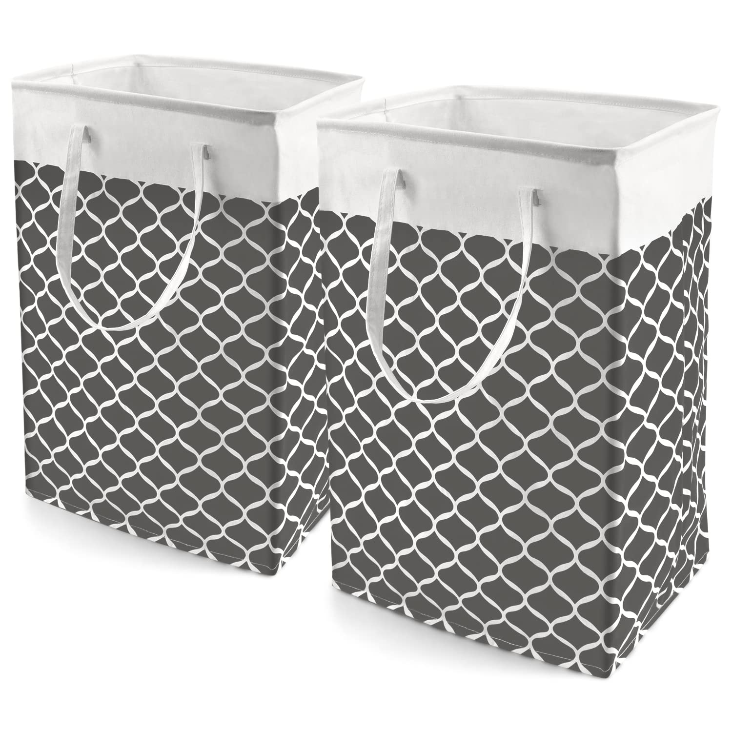 Nancyber 2 Pack Collapsible Laundry Basket, 75L Large Waterproof Laundry Hamper with Handles, Clothes Hampers for Laundry, Dorm, Toys Storage, Foldable Laundry Room Organization (Gray Geometric A)