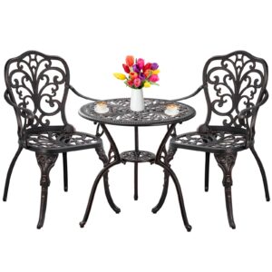 withniture outdoor bistro table and chairs set of 2 cast aluminum patio bistro set with umbrella hole, all weather bistro table set for garden, suitable for all people, bronze