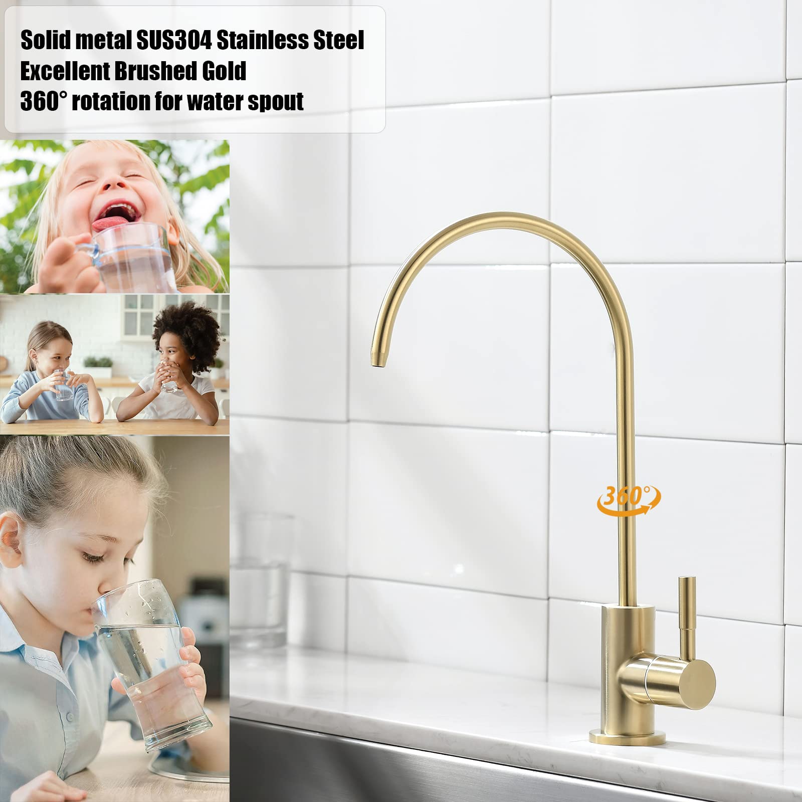 601&SS601 Gold Kitchen Faucet with Pull Down Sprayer and Gold Drinking Water Faucet