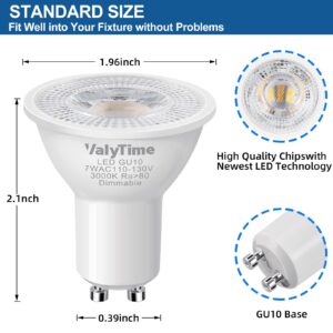 Valytime Dimmable GU10 LED Bulbs 7W Warm While 3000K(50W -60W-75W Equivalent) GU10 Light Bulbs Gu10 Shape Halogen Replacement Bulb 38°120V 650Lm for Track Spot Lighting Indoor Recessed,4 Pack