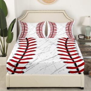 Erosebridal Baseball Bed Sheets for Boys,Red White Baseball Sheet Set for Kids,Grunge Ball Print Bedding Set,Sports Game Fitted Sheet + Top Sheet Soft + 2 Pillowcases Wrinkle Free,Full Size