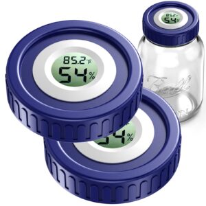 zhanxubio airtight mason jar lids built-in stash hygrometer herb curing monitor fits all ball regular mouth mason jars humidity lid 2pcs (regular mouth blue)