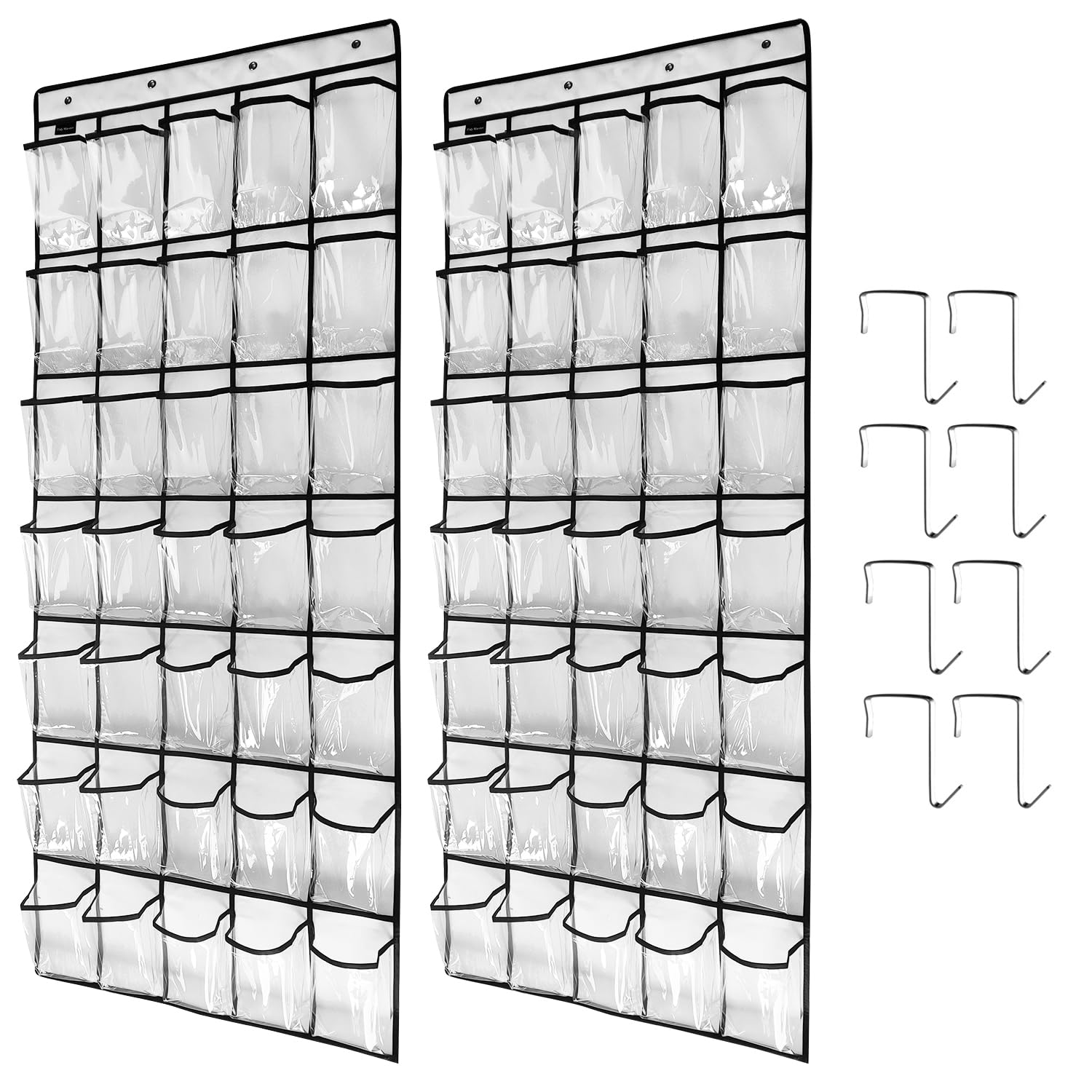 TidyMaster Clear Crystal 2 Pack 35 Pockets Large Hanging Shoe Organizer Over The Door Shoe Rack for Closet Door Storage Shoe Holder Hanger, 8+8Hooks, white