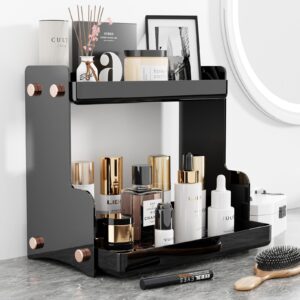 2 Tier Bathroom Counter Organizers And Storage, for Vanity, Kitchen, Office Countertop Organizer, Bathroom Counter Shelf, Double Countertop Makeup Organizer, Vanity Trays for Bathroom (Black)