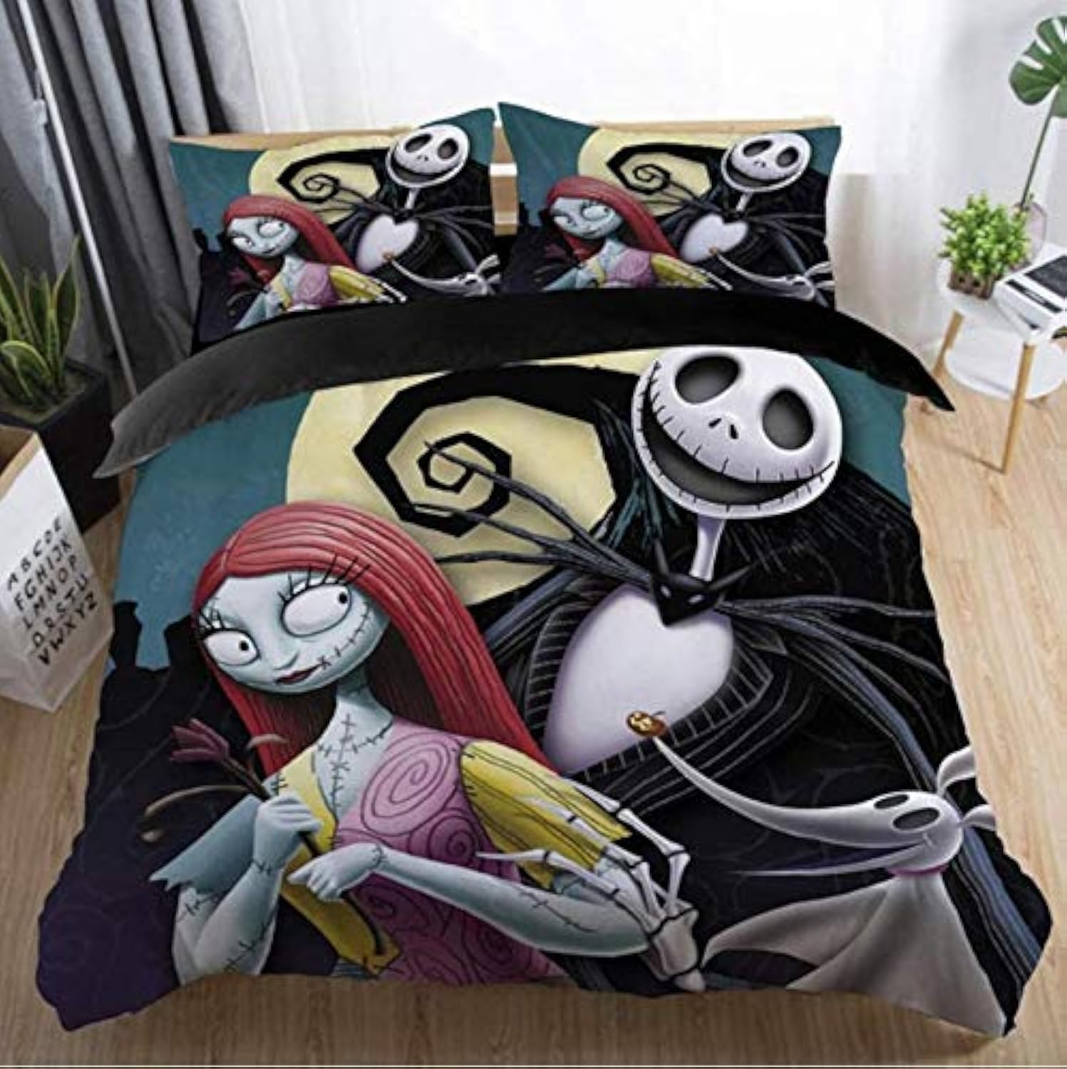 Ankeyoo Duvet Cover Sets, Nightmare Christmas Jack and Sally Rose Decor Bedding Set, Home Bedroom Decoration, Microfiber Fabric, No Comforter, 3pcs Twin Size