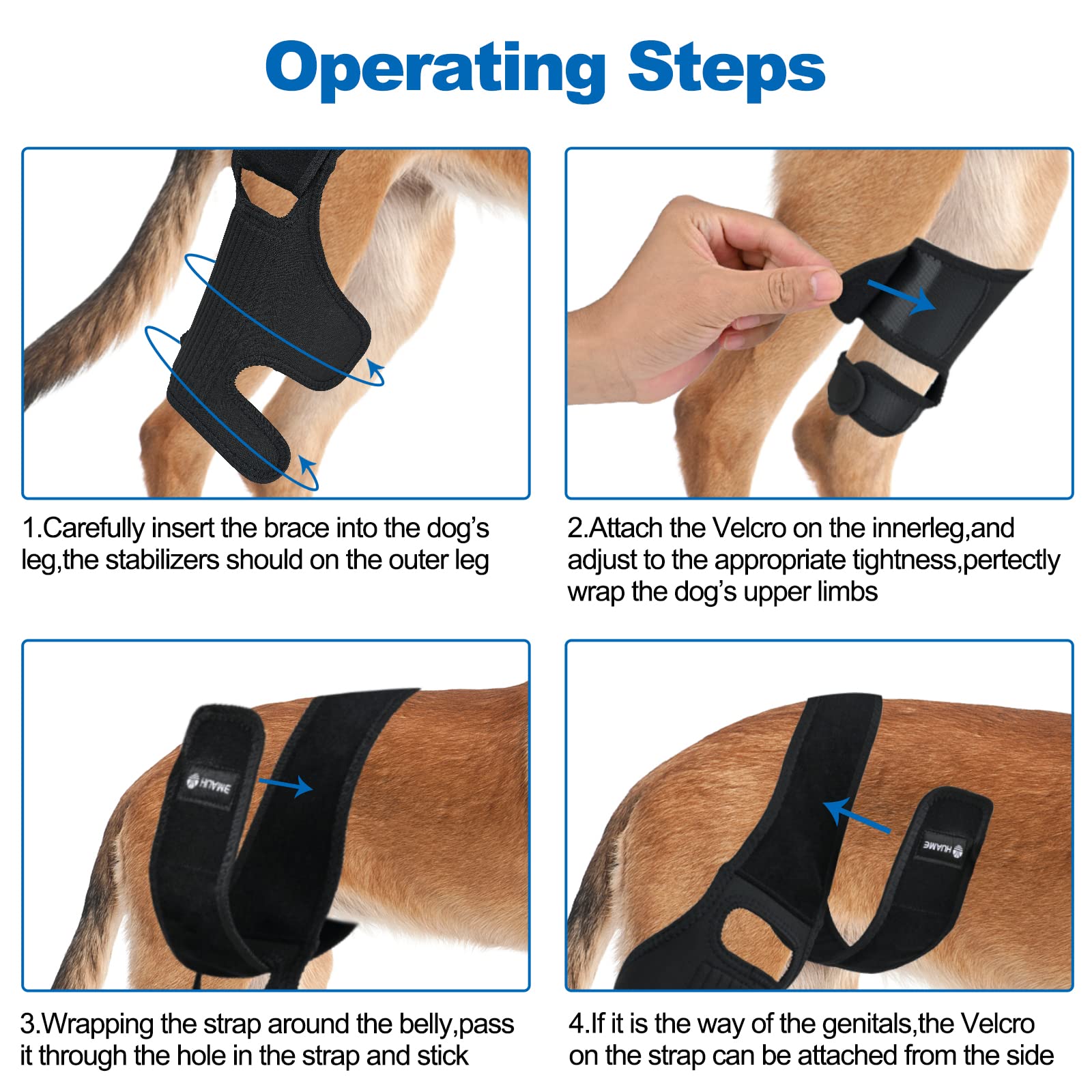 HUAME Dog Knee Brace, Dog Leg Braces for Back Leg for ACL, Knee Cap Dislocation, Arthritis, Reduces Pain and Inflammation with Side Stabilizers Dog Leg Brace (S, Black)