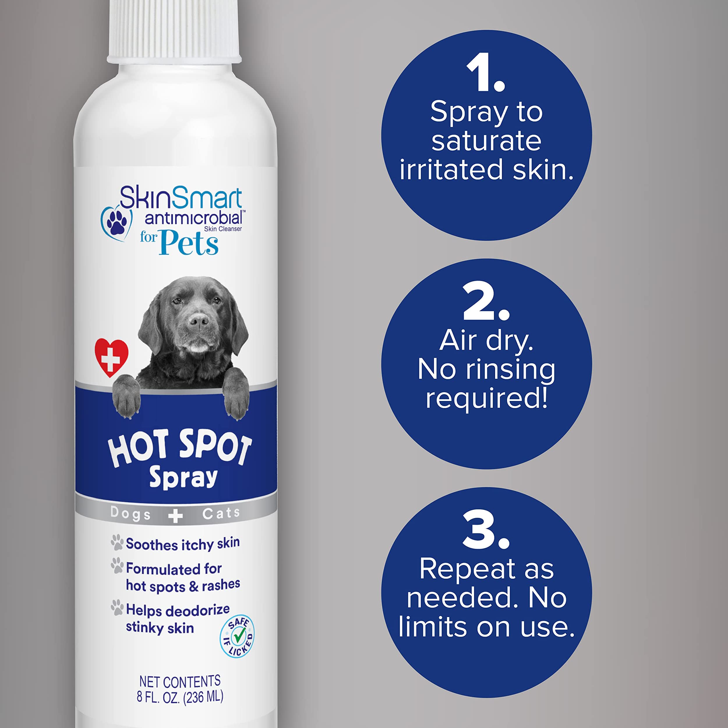 SkinSmart Antimicrobial Hot Spot & Allergy Relief Spray for Dogs & Cats | Pet Healing Aid, Itch Relief | 8 oz Spray