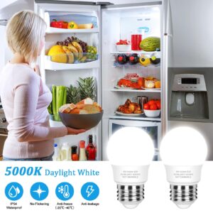 LED Refrigerator Light Bulb 40 Watt Equivalent, 120V Fridge Appliance Light Bulb 4W Daylight White 5000K, Waterproof A15 Fridge Light Bulbs 450LM, E26 Freezer Light Bulbs Non-dimmable, 2Packs