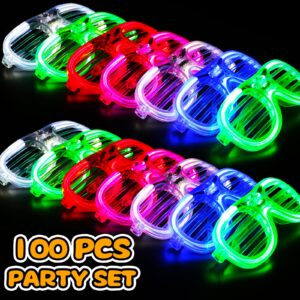 100 Pack Glow in The Dark Glasses Bulk for Kid Adult, 5 Color LED Light Up Glasses with 3 Flashing Modes, Neon Glowing Party Favor Supplies for New Years Eve Birthday Wedding Halloween Goody Bag stuff