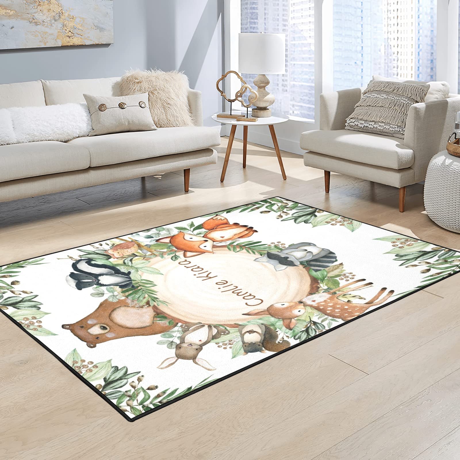 Woodland Animals Personalized Polyester Fiber Non-Slip Home Decor Carpets,Custom Area Rug Carpet Floor Mat for Bedroom Living Room Home Playroom Size 5.2'x7.5' Option 6