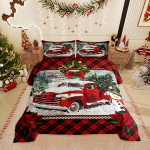 homewish christmas truck comforter set queen size kids girls boys red plaid decor pine tree bedding set 3pcs winter snow view quilt set happy new year gifts duvet insert with 2 pillowcases