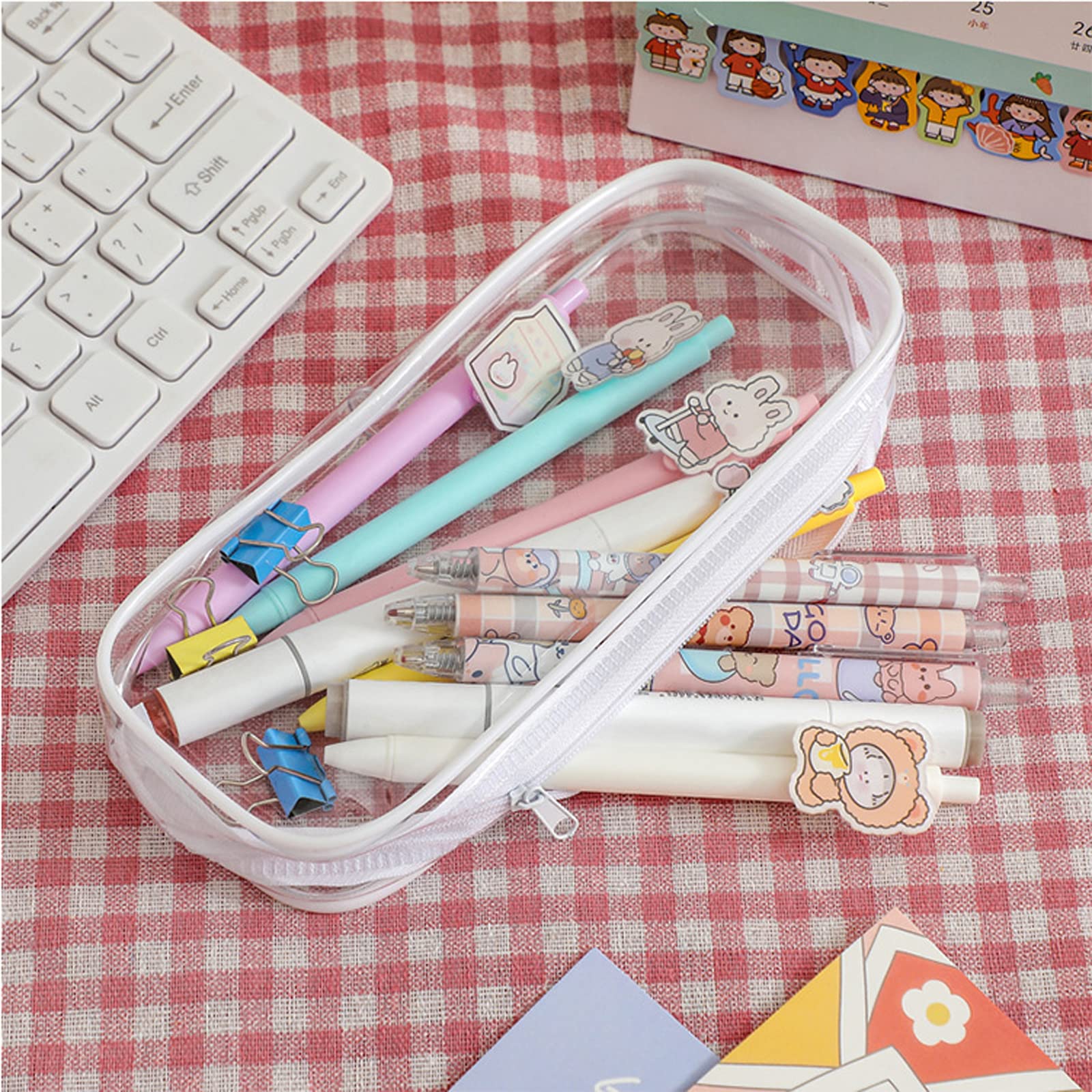 Odowalker 30 Pcs Clear PVC Zipper Pencil Bag, Zippered Toiletry Carry Pouches, Clear Pencil Case,Toiletries Exam Pen Pencil Pouch Case Makeup Pouch for Office Stationery School and Travel, White